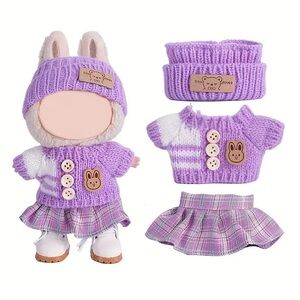 3pc doll outfit for your LaBuBu baby Adorable Purple knit hat sweater and skirt